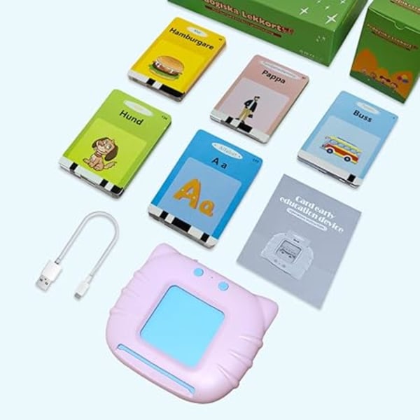 224 Engelska Ordförråd Pedagogiska Flashcards - Alfabet och Siffror - Pedagogisk Leksak för Barn - Rosa