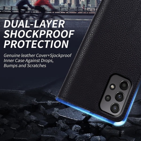 For Samsung Galaxy A72 4g / 5g äkta kohudsläder deksel Litchi Texture Phone Flip-deksel Svart