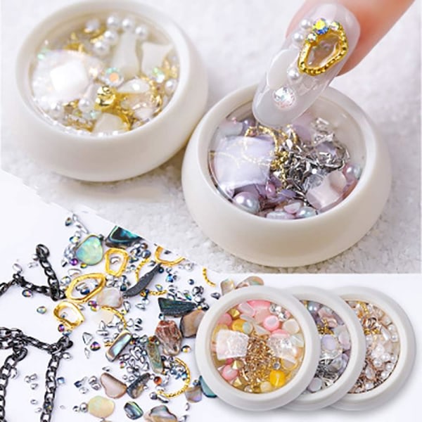 CDQ 7 kasser Nail Art Strass Dekoration, Manikyr Smykker DIY Bright Rhinestone Crystal Sand Shell