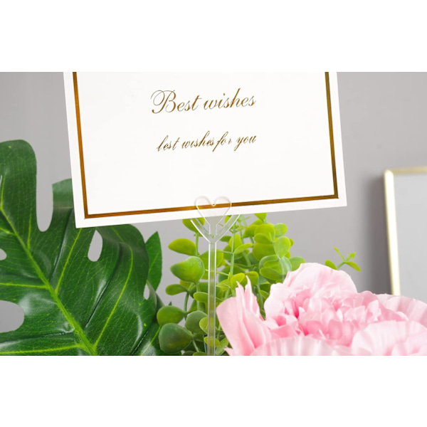 100 PlastblomsterkortHoldere, Hjerteform, Transparent, Festdekor