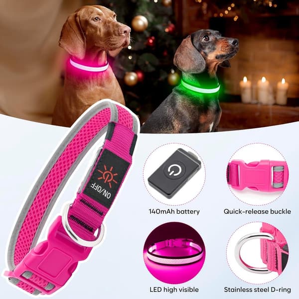 LED, hundehalsbånd - Oppladbart justerbart lyshalsbånd for hunder