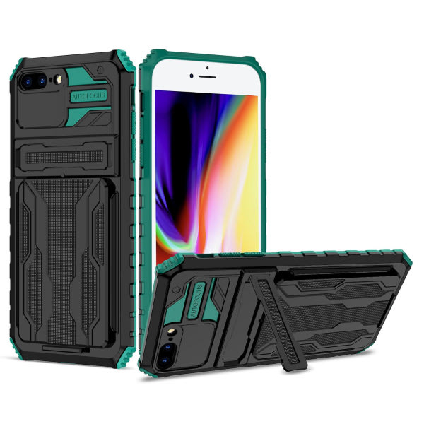 Case till Iphone 7 Plus korthållare Coque Kickstand Hockproof Bumper Etui Handytasche - Grön null ingen