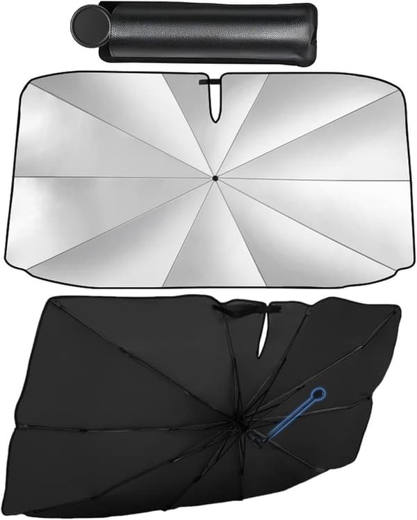 Bilfrontrute solskjerm med oppbevaringspose, 125 x 65 cm, for kombibiler og coupéer, grå