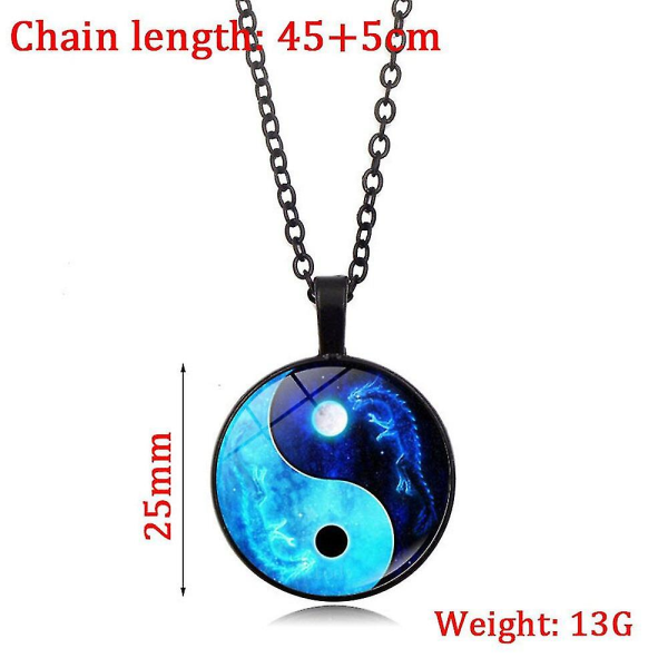 Yin Yang Tai Chi Halskæde til Kvinder Smykker Måne Drage Cabochon Glashæng Fashion Statement Krystal Halskæde Sølv-1