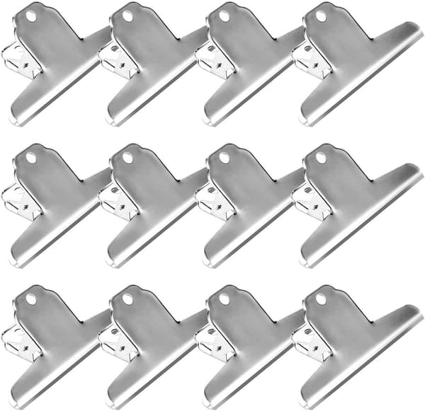 12 metalclips - 145 mm, bindeklips i rustfrit stål - til kontor, skole, forsegling af friskhed