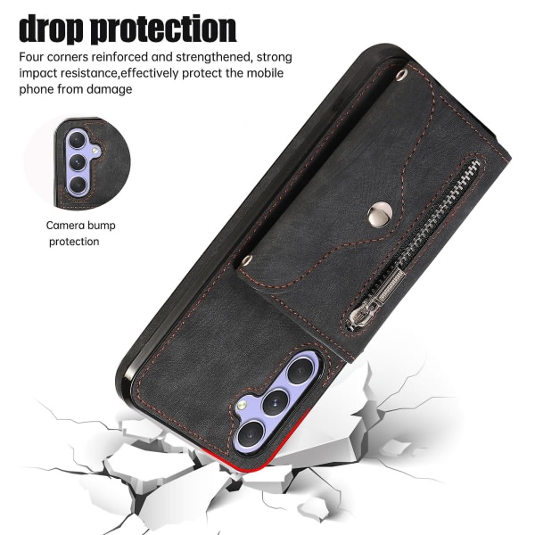 For Samsung Galaxy A34 5g anti-ridse telefon cover Kickstand Pu Läder+tpu Rfid Blockerande cover Sort