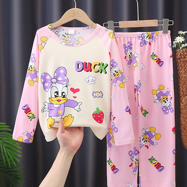 Flickors Pyjamas Børnepyjamas Langærmet Tegneserie Børn Baby Mellemstore og Store Drenge Hjemmetøj Sæt Pink duck Pink duck 105-115cm