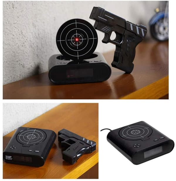 Alarm Clock, Gun Shooting Alarm, 12 Hour Digital Display