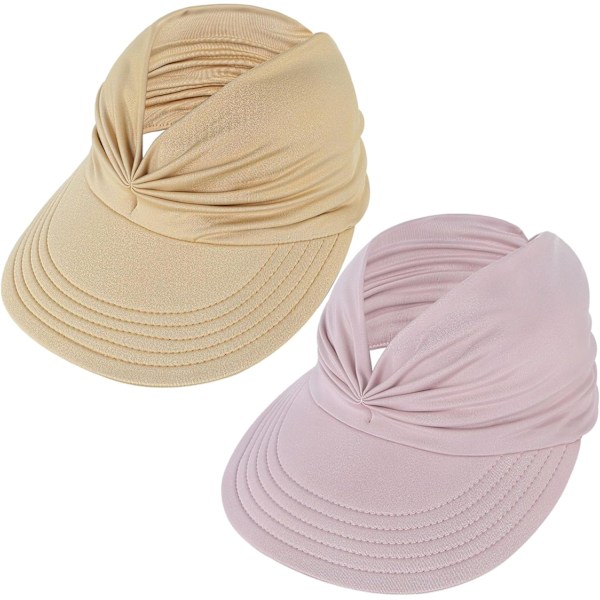 Solhatte til kvinder UV-beskyttelse Solskærm Bred Skygge Sommerhatte med hestehale Pink Beige