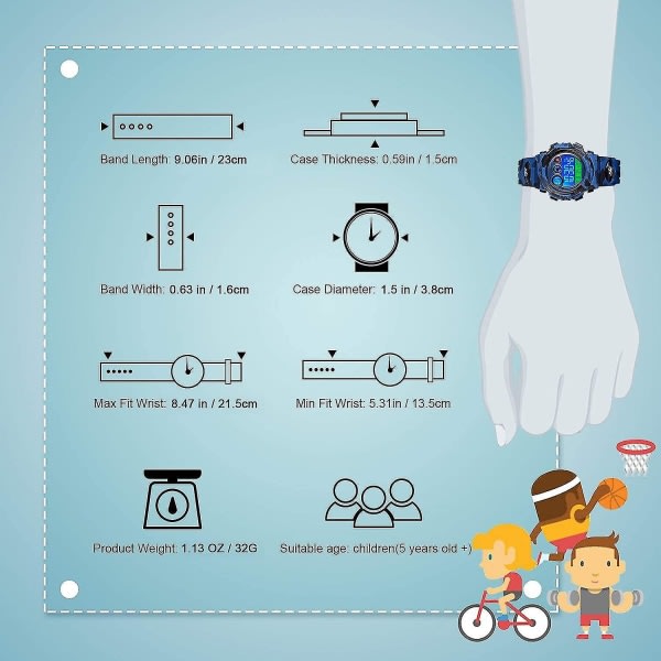 Lasten digitaalinen kello pojille, tytöille, lasten monitoiminen elektroninen ulkokello CDQ