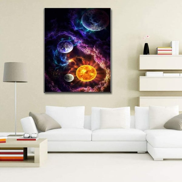 Diamantmaleri Fuld Rhinestone Färgglada Planeter Galaxy