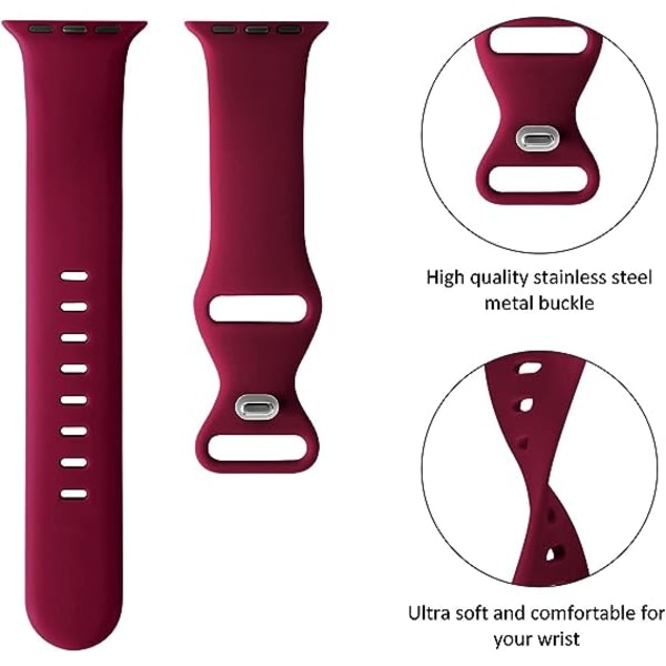 CQBB-bånd kompatible med Apple Watch 38 mm 40 mm 41 mm, ersättningsarmbånd i myk silikon sporttillbehör for kvinner män（vinrød）