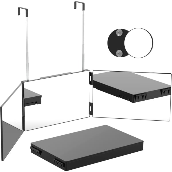 3-tietoinen peili suurennuslasilla 360° kolmoiskäyttöinen valaistus / taittuva peili itsehiusleikkaukseen / hiusten muotoiluun