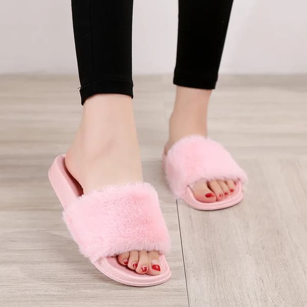 Tofflor Dam Flatskor Dam Päls Flip-flops Grå Gray 38