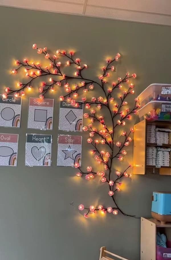 String lights, USB LED Flower Garland 1.6 m – 72 warm white lights, with remote control - IP44 waterproof