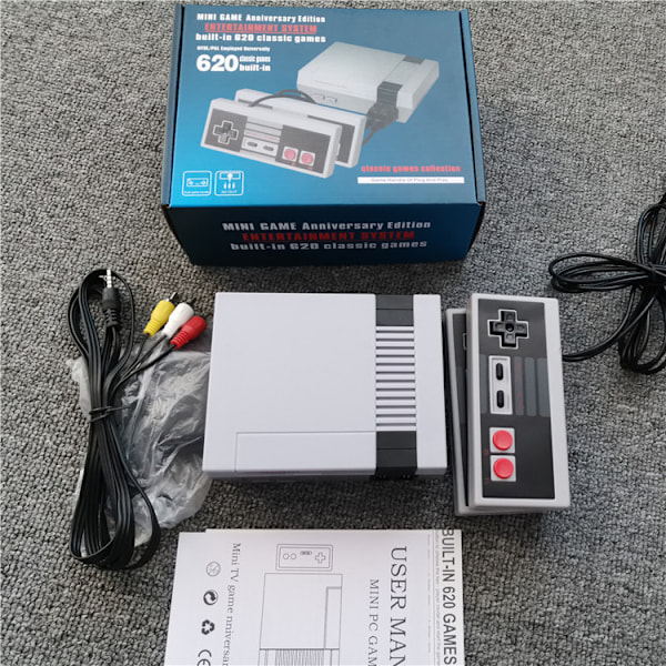 Klassisk Retro Spilkonsol, Nostalgisk Hjemme-Videospilkonsol med 620 Spil - To-Spillerskonsol, Spil med Familien - AV-Grænseflade (EU-Stik)