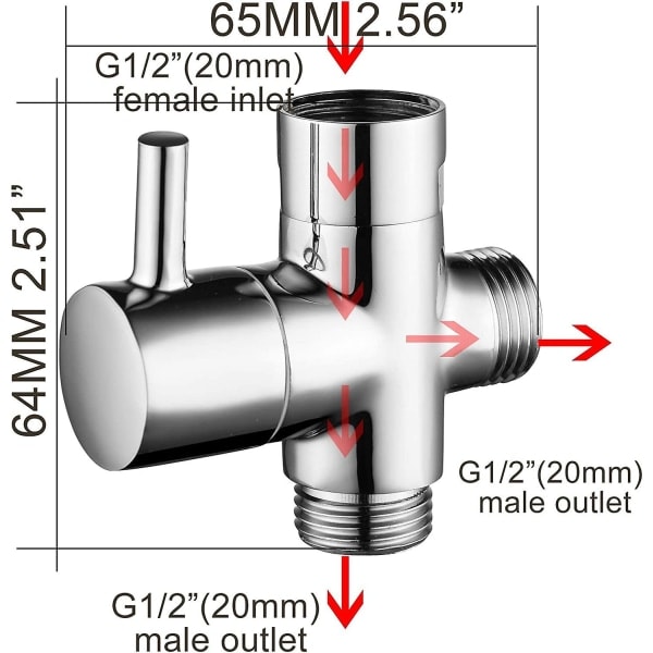 Massiv messing 3-vejsventil G1/2\" Håndbruser Bruserkomponenter Universal, krom