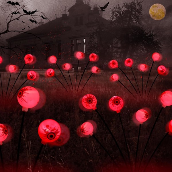 2 stk. 8 LED Skræmmende Øjenkugle Lys, Vandtætte Halloween Dekorationer til Udendørs Rød Rød Rød Röd Röd