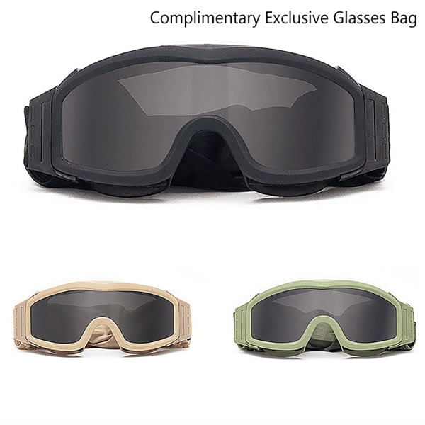 Militär fläkt 2-i-1 taktiska glasögon Anti-vind och sandglasögon khaki onesize