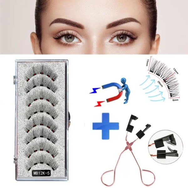 Återanvändbar magnetisk ögonfranssats med pincettlim Vattentät MB10K pinseteillä