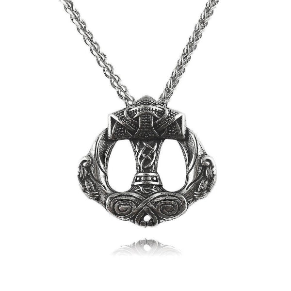 Ny Retro Nordic Viking Celtic Knot Symbol Häge Män S Halsband Amulett Smycken Present A7209-Silver
