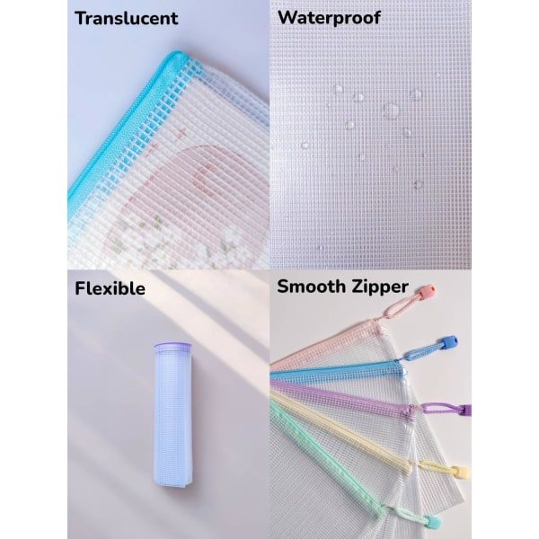 5 mesh netlommer, vandtætte dokumentlommer med lynlås, til opbevaring af kontorartikler, kosmetik, papirvarer, brætspil