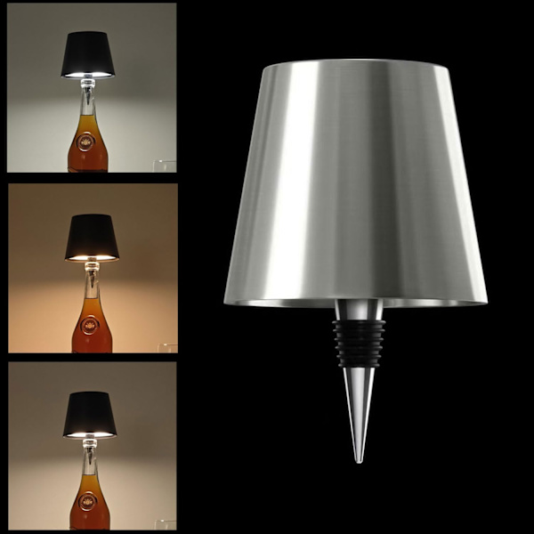 Trådlös LED-flasklamp för vin (Silver) Silverfärgad Silvrig Silvrig