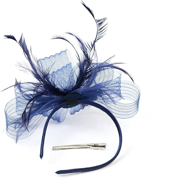 Fascinatorhatt för kvinnor Mesh Tyll Fjäder Blomma Pannband Hårklämma för Bröllopsfest Brud Teaparty Marinblå navy blue