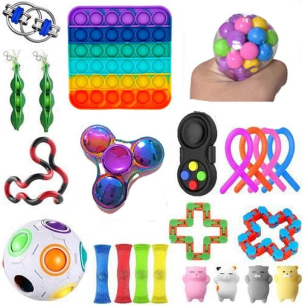 23st fidget legetøjspakke festfavörer sensorisk pop it stressboll