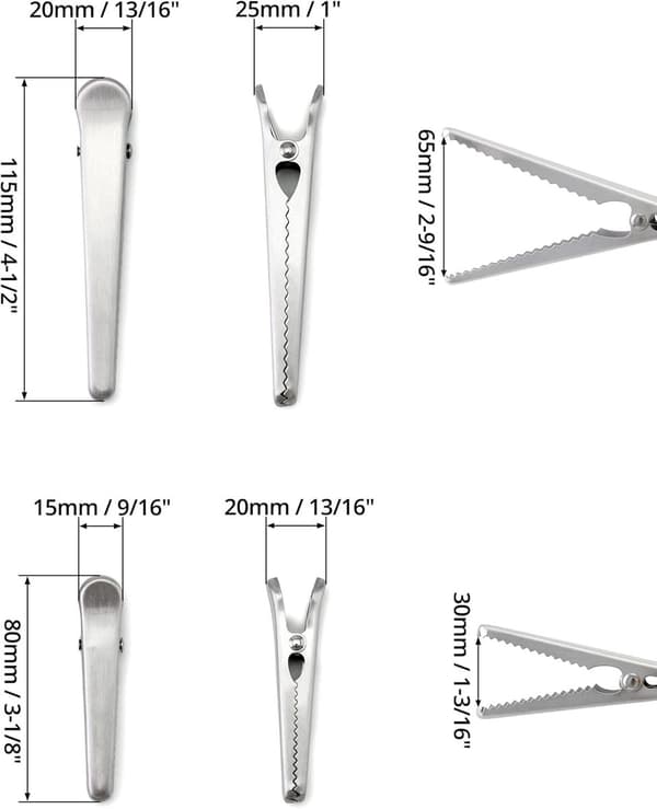 Förslutningsklämmor i rostfritt stål - Köksförsegling - 10-pack - 8cm & 11,5cm