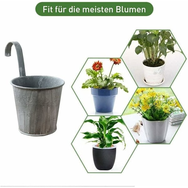 Set med 3 hängande metallplanteringskärl i järn med plåtkrokar, vas för balkong och trädgård, hängande blomkruka