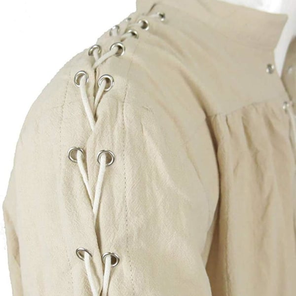 Keskiaikainen paita miehille Tunika Viking Pirate Costume Goottilaiset vaatteet Miehet Vintage paita Volang Halsausauksella Kiristysnauha Ritari Beige 3XL zdq
