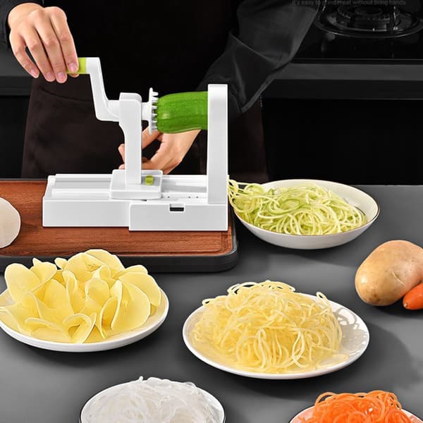 Grøntsagsspiralizer Manuel Zucchini Noodle Maker med rustfrit stålblad, håndsving grøntsagspasta maker til sundt køkken, grøn