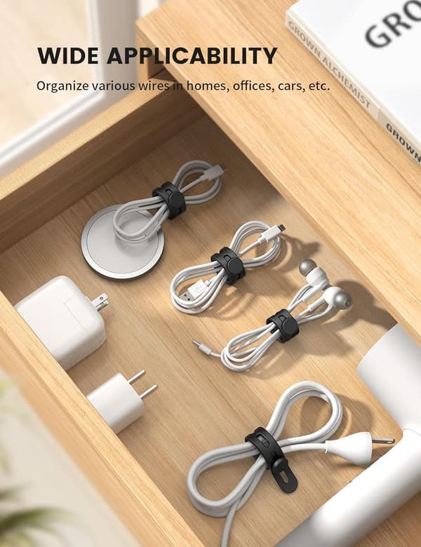 10 Pieces - Cable Clips - Wire Clip - Cable Organizer - Cable Winders - Kitchen Organizers - Cable Holder Management - Black