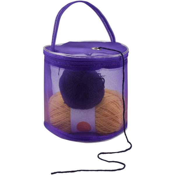 Strikkegarn Oppbevaring Tygpose og Oppbevaringsveske, Ullstrikket Organizer Tote Stickpose Ull Oppbevaring, Nylon, Lilla CDQ