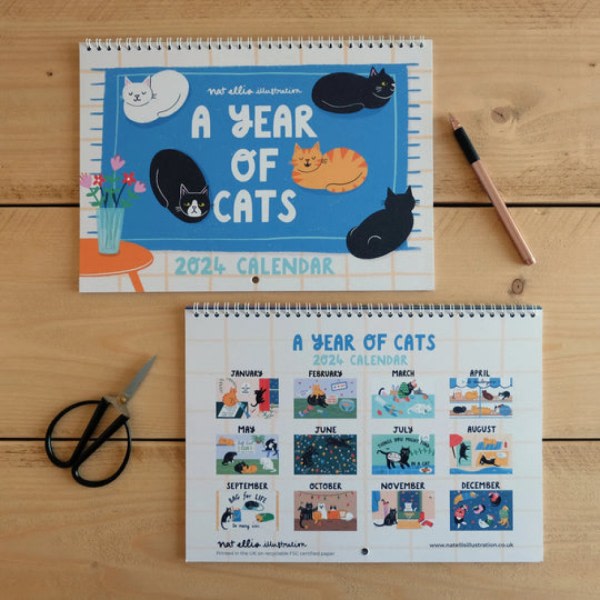 "A Year of Cats" 2024-kalender - Cats Calendar Veggkalender Månad att se - 2024 Wall Planner - En fantastisk present till katt- och kattungeälskare