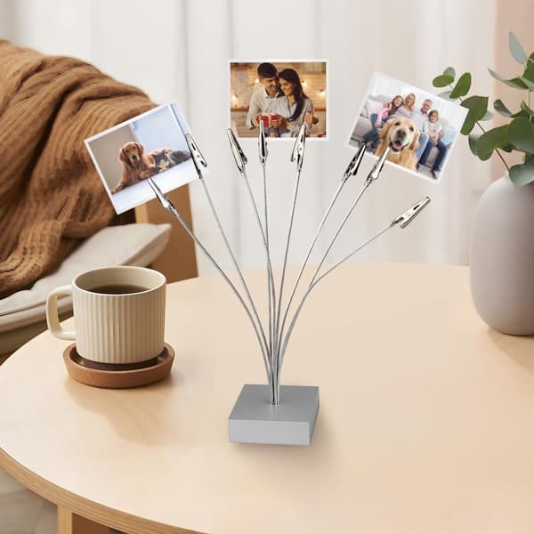 Fotorammeholder med 8 klips - Memotavle, Skrivebordsstativ - til Hjem, Kontor, Bryllupper - 25.6*6.3*6.3 cm - Sølv