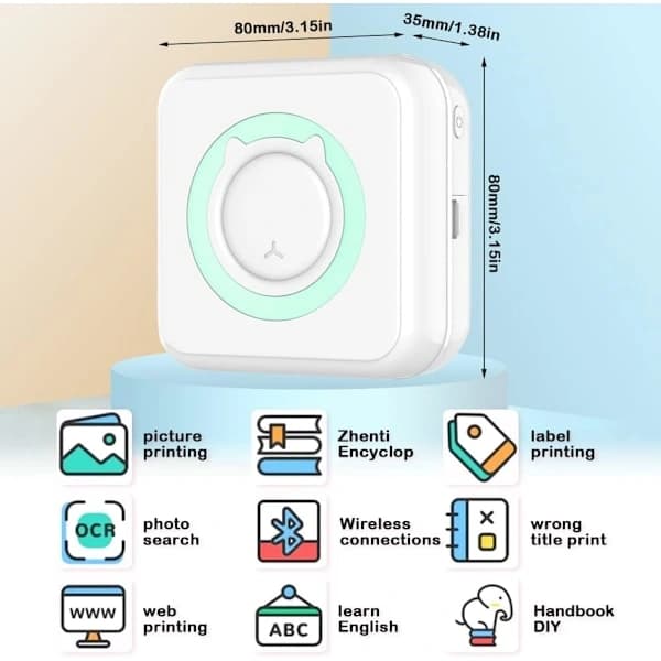 Minifotoprinter, bærbar lille Bluetooth termisk printer Inkl.
