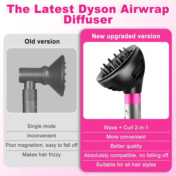 Hårfön-diffusor-munstycke kompatibelt med Dyson Airwrap HS01 HS05 HS08, lockdefinierande diffusor för vågigt och lockigt hår, svart