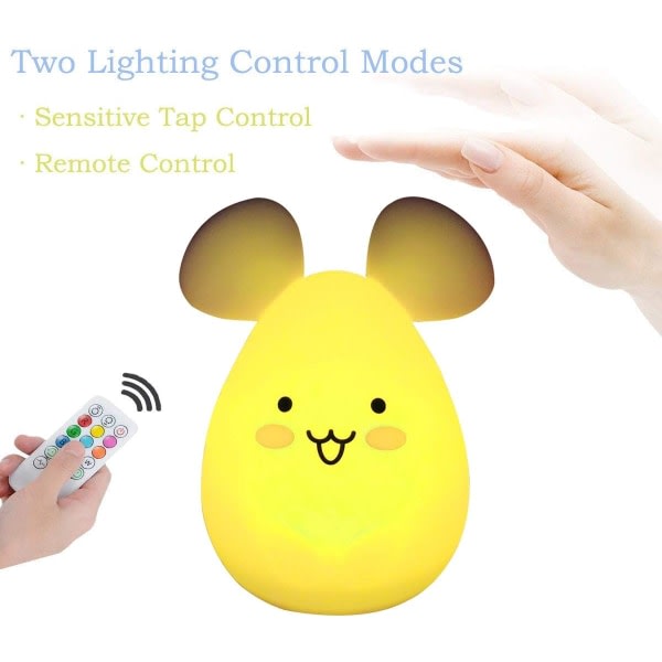 CDQ Baby Night Light, Sovrumslampa Baby Night Light USB Uppladdningsbar 9 färger Nattlampa (Fjärrkontroll + Touch Dimm) Julklapp/present - Mus