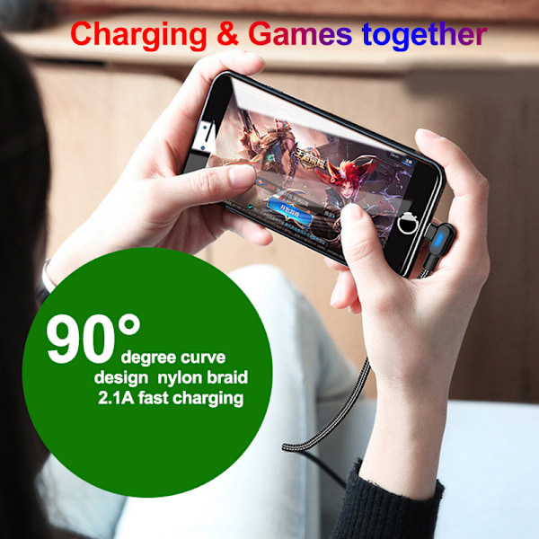 Vinklad 90 graders laddarkabel USB a till USB c / iPhone Light sva svart (Lightining) 2 meter