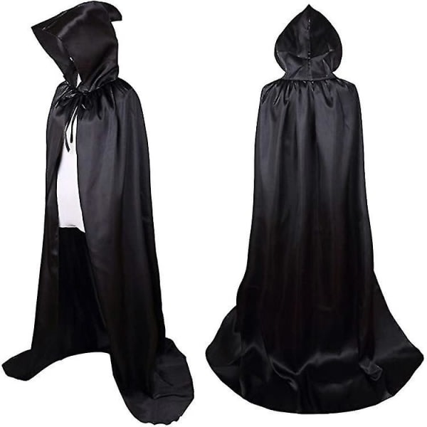 CDQ Halloween-kappa för vuxna satintygkappa för barn stående cap svart dödsmantel (59 tum) 59inch