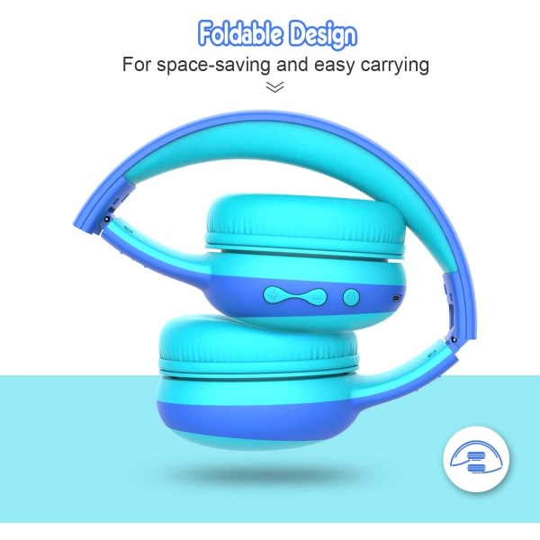 Bluetooth hörlurar för barn med 85 dB begränsad volym, trådlösa Bluetooth hörlurar för barn - blå SQBB