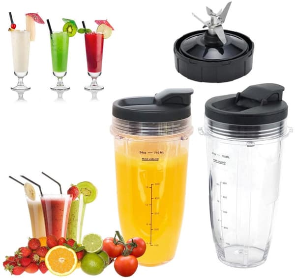24OZ 710ml Reservedele til Blender - 24 oz Kop - Passer til Nutri Ninja BL480 1500W (2 Kopper, 2 Låg, 1 Base)