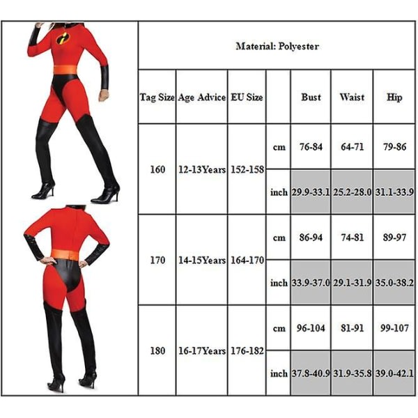 The Incredibles Costume Barn Tonåringar Cosplay Klassisk Body Ögonmask Set Halloween Carnival Party Dress Up Outfit Present 14-15 Years