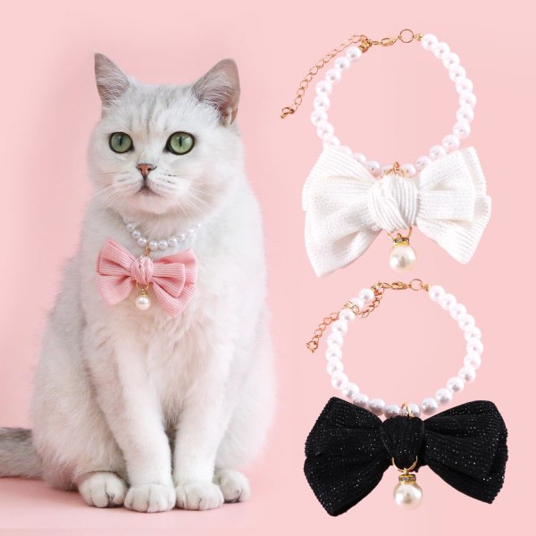 3-pak hundperlehalsbånd Fancy perler smykker med store rosetter Charm Sød bryllupskrage pige kostume outfits Tilbehør (X-Small)