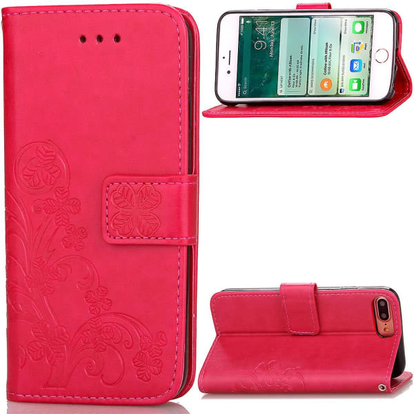 Case för Iphone 8 Plus cover Clover Präglat skyddande läder phone case Magnetisk - Rose Red C3 A