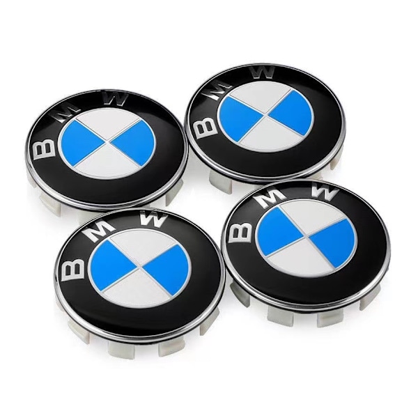 4 kpl 68 mm sinisiä ja valkoisia navakapseleita BMW
