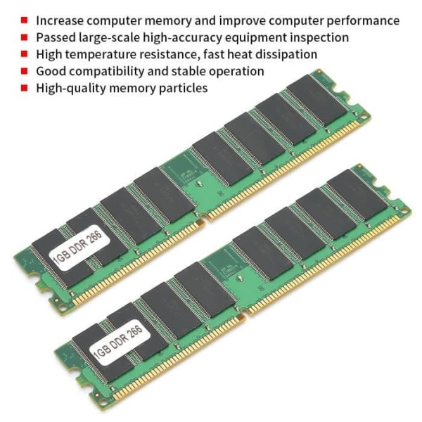-minneskort 2st Desktop-minnesmodul Full kompatibilitet Dubbelsidig 16-korns DDR 1GB 226Mhz PC-2100