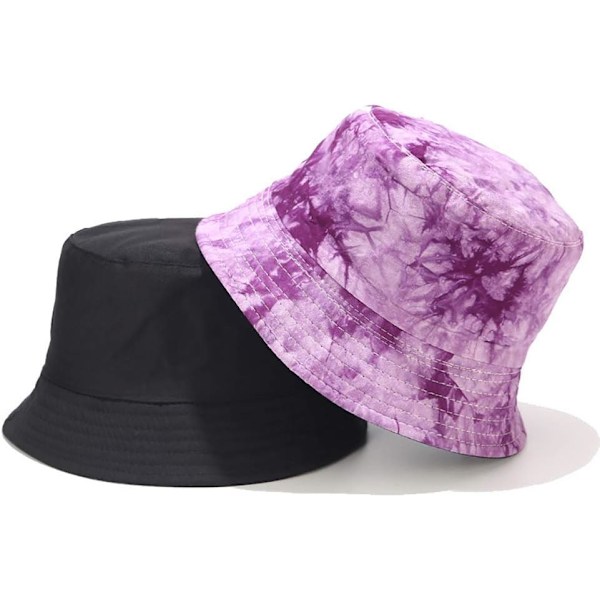 Söt bucket hat strandfiskehattar för kvinnor, vändbar dubbelsidig användning Tie Dye Purple